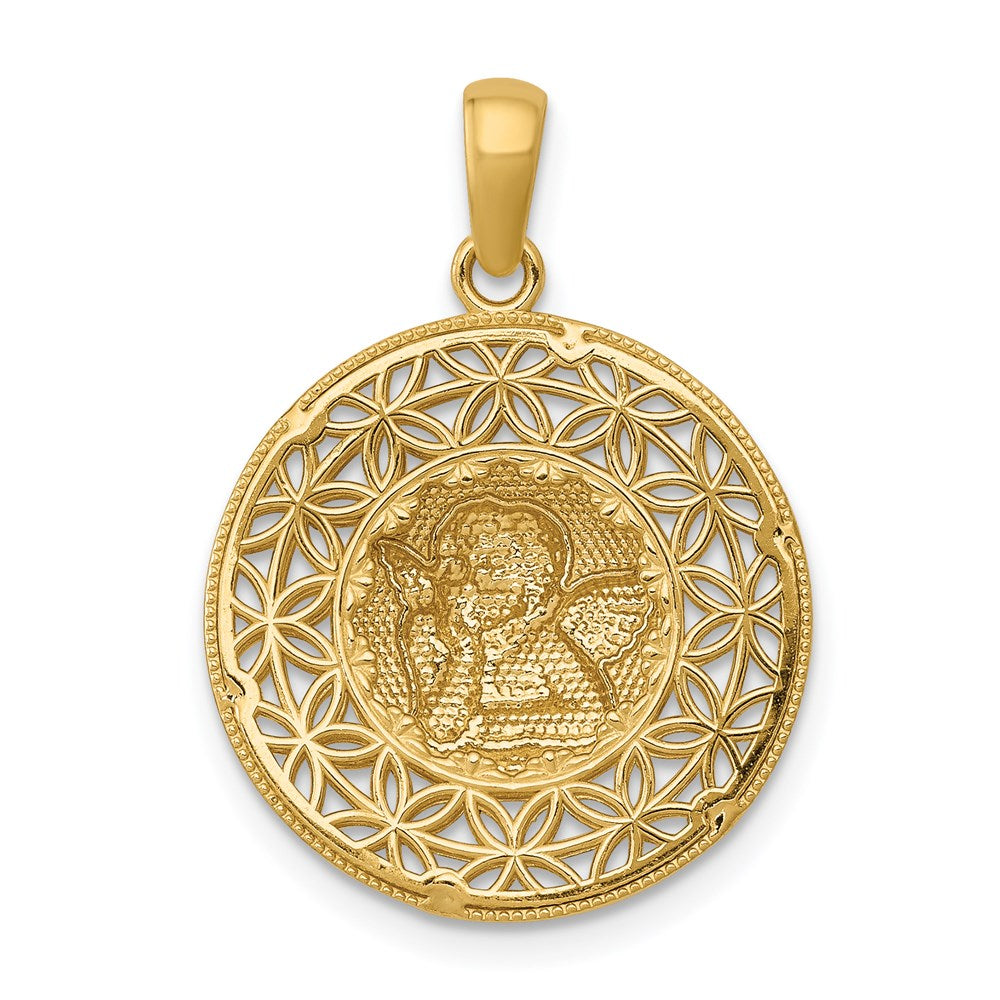 Alternate view of the 14k Yellow Gold & Rhodium Filigree Guardian Angel Pendant, 18mm by The Black Bow Jewelry Co.