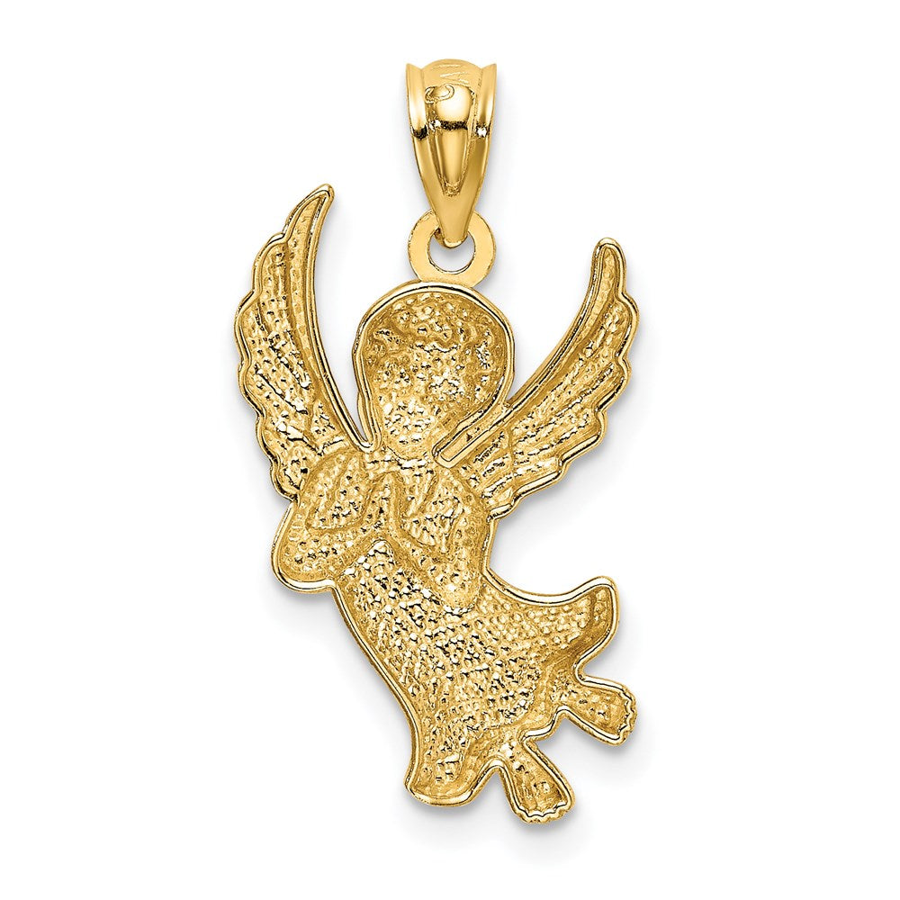 Alternate view of the 14k Yellow Gold & Rhodium Diamond-Cut Praying Angel Pendant, 13 x 25mm by The Black Bow Jewelry Co.