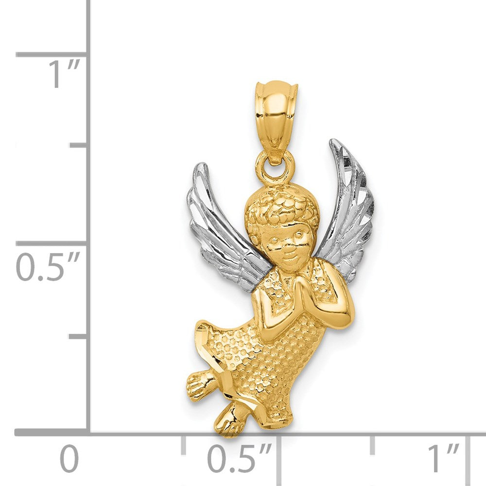 Alternate view of the 14k Yellow Gold & Rhodium Diamond-Cut Praying Angel Pendant, 13 x 25mm by The Black Bow Jewelry Co.