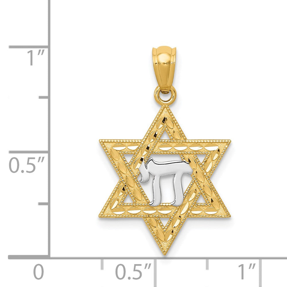 Alternate view of the 14k Yellow Gold & Rhodium D/C Star of David & Chai Pendant, 16mm by The Black Bow Jewelry Co.