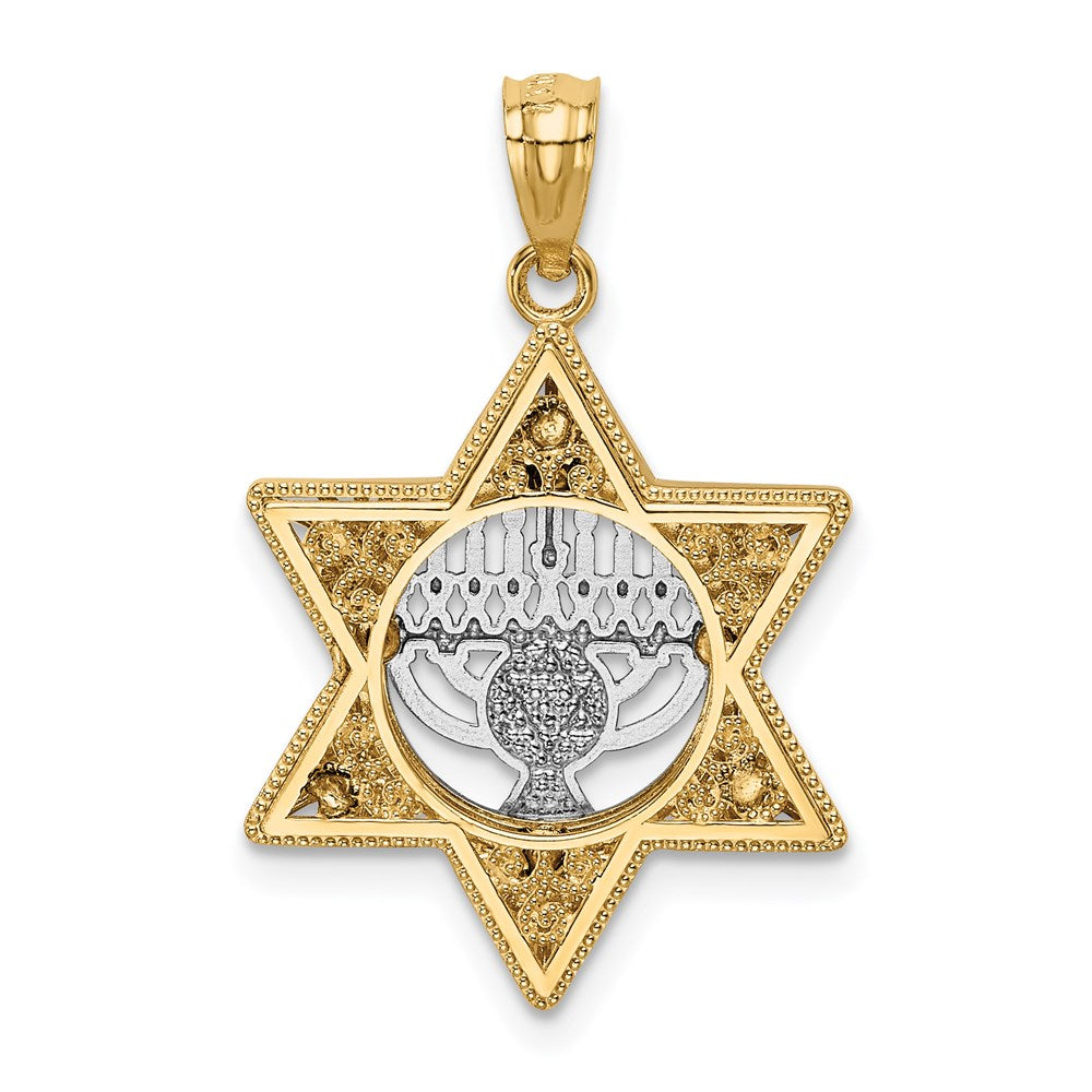 Alternate view of the 14k Two Tone Gold 3D Star of David & Menorah Pendant, 17 x 27mm by The Black Bow Jewelry Co.