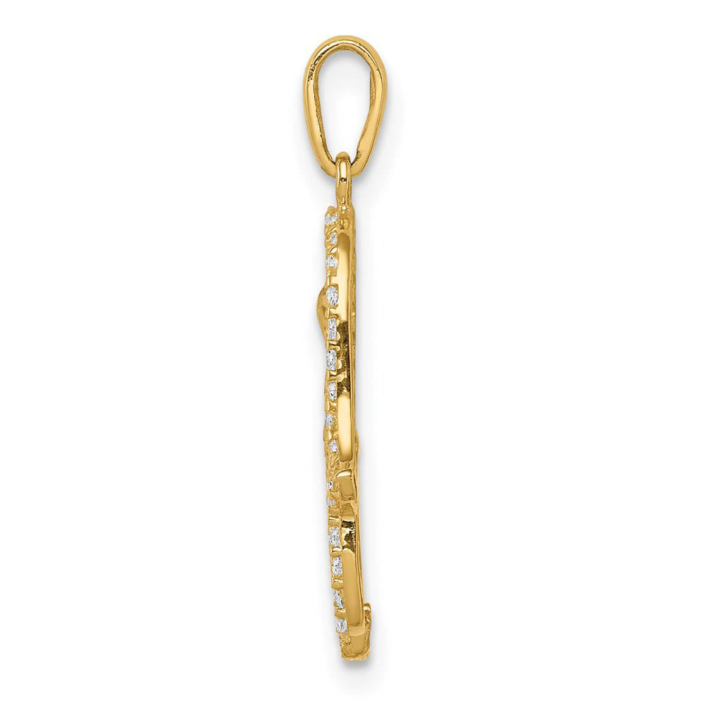 Alternate view of the 14k Yellow Gold & Multi-Colored CZ Hamsa Pendant, 12 x 23mm by The Black Bow Jewelry Co.