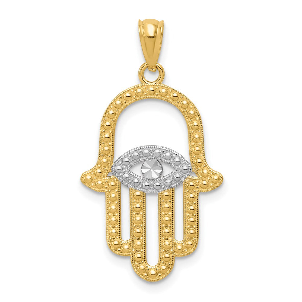 14k Yellow Gold & White Rhodium Plated Hand of God Pendant, 17 x 29mm, Item P27952 by The Black Bow Jewelry Co.
