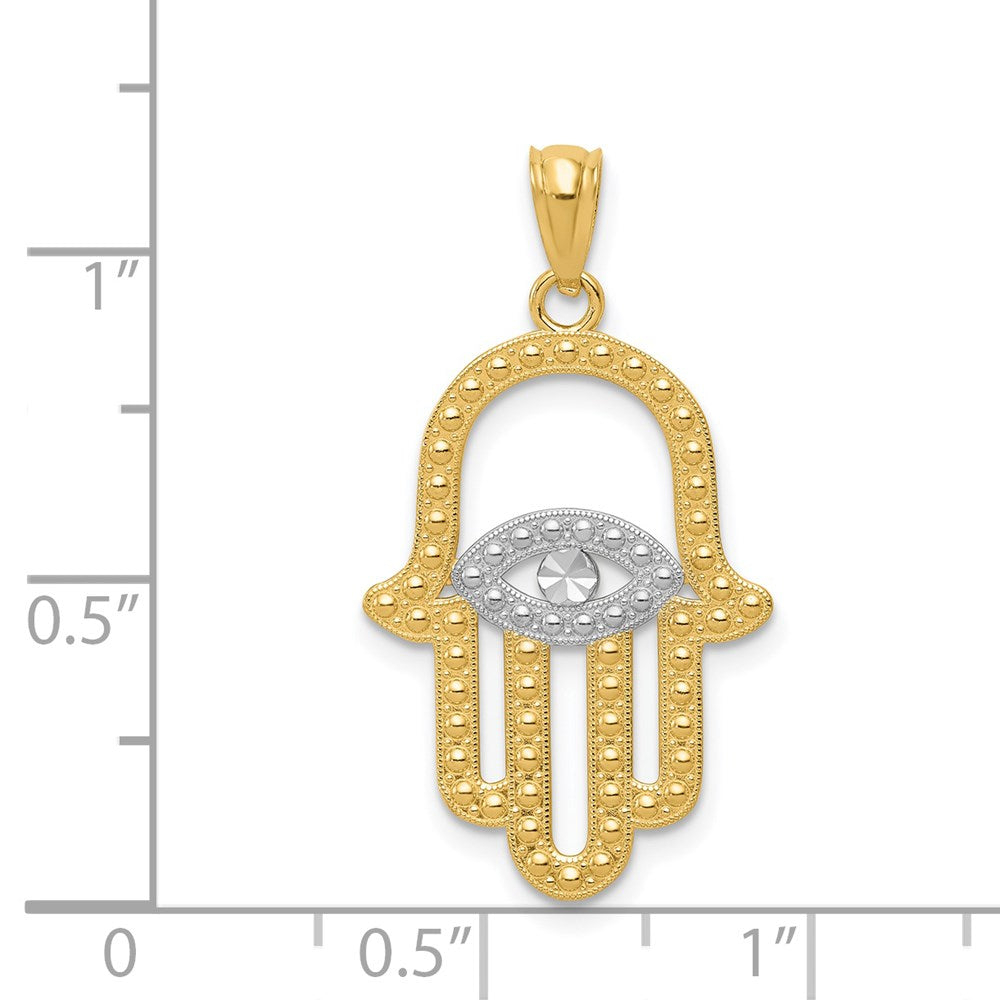 Alternate view of the 14k Yellow Gold & White Rhodium Plated Hand of God Pendant, 17 x 29mm by The Black Bow Jewelry Co.