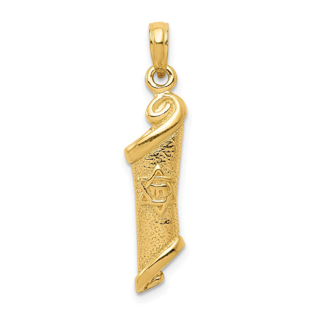 14k Yellow Gold 3D Torah with Star of David Pendant, 8 x 30mm, Item P27954 by The Black Bow Jewelry Co.