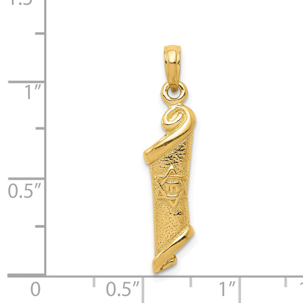 Alternate view of the 14k Yellow Gold 3D Torah with Star of David Pendant, 8 x 30mm by The Black Bow Jewelry Co.