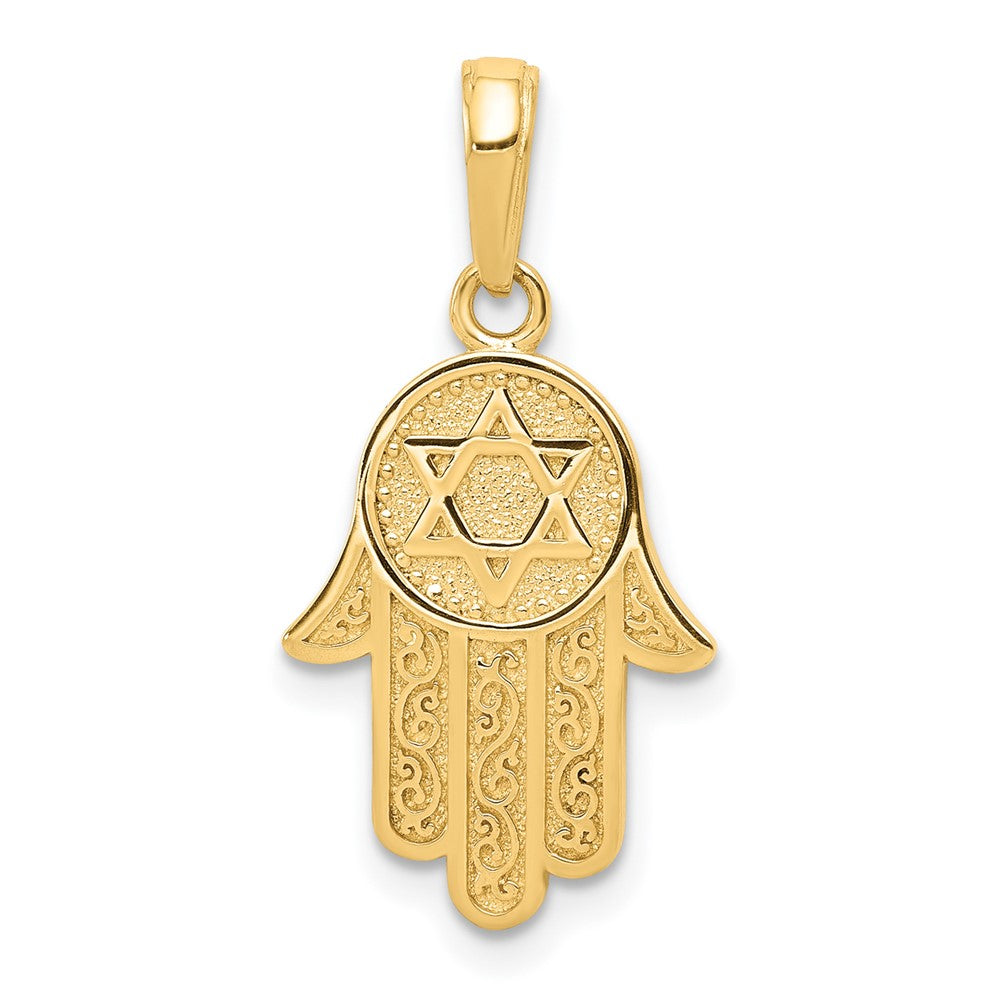 14k Yellow Gold Star of David Hamsa Pendant, 12 x 25mm, Item P27958 by The Black Bow Jewelry Co.