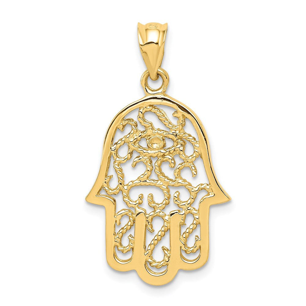 Alternate view of the 14k Yellow Gold Polished Filigree Hamsa Pendant, 17 x 31mm by The Black Bow Jewelry Co.