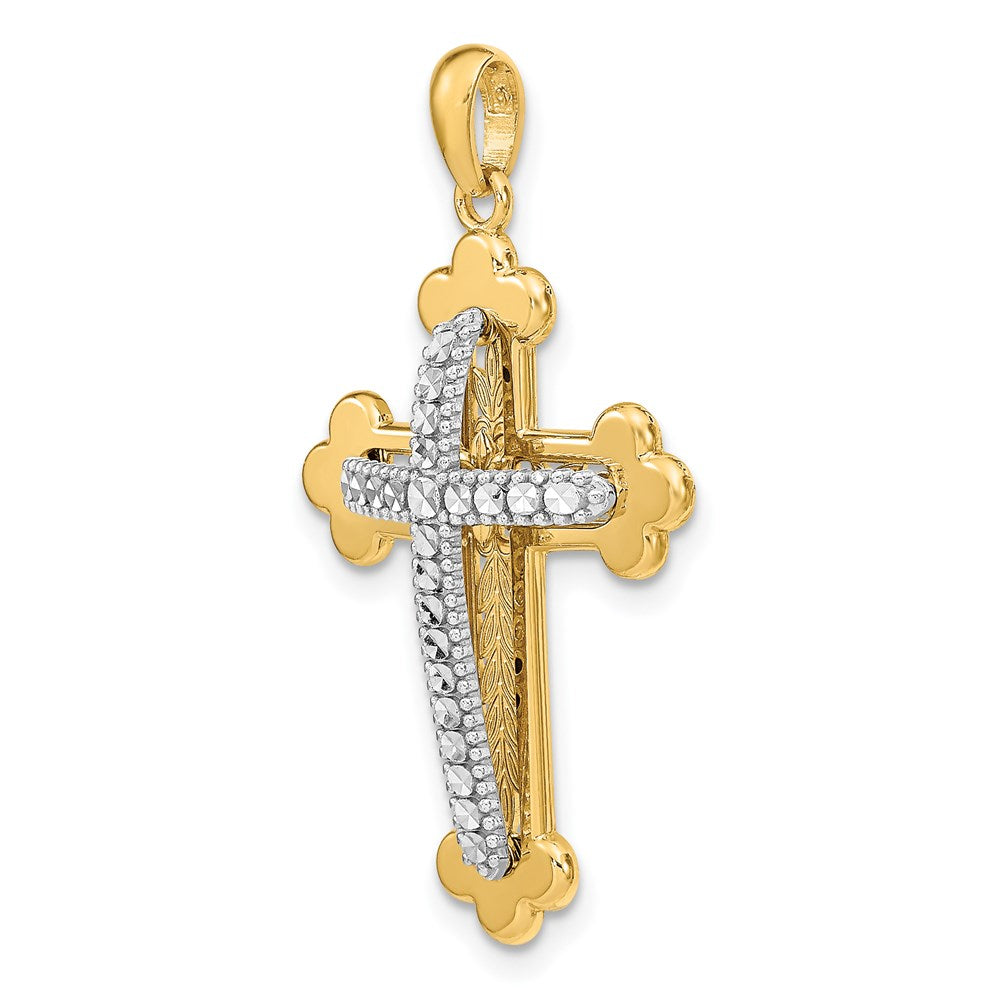 Alternate view of the 14k Two Tone Gold Diamond-cut 3D Budded Cross Pendant, 20 x 35mm by The Black Bow Jewelry Co.