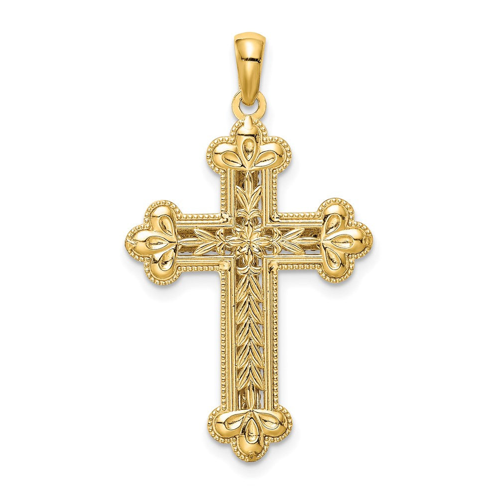 Alternate view of the 14k Two Tone Gold Diamond-cut 3D Budded Cross Pendant, 20 x 35mm by The Black Bow Jewelry Co.