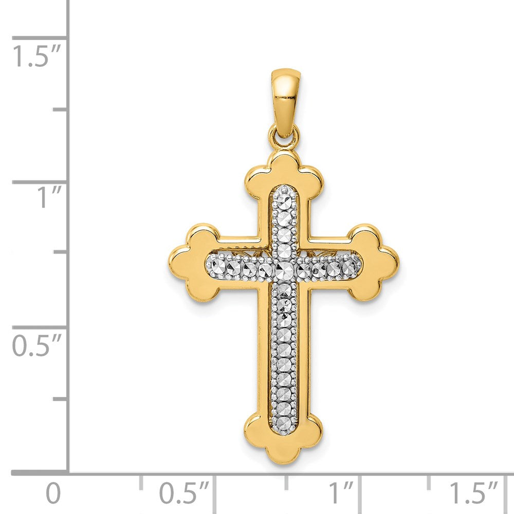 Alternate view of the 14k Two Tone Gold Diamond-cut 3D Budded Cross Pendant, 20 x 35mm by The Black Bow Jewelry Co.