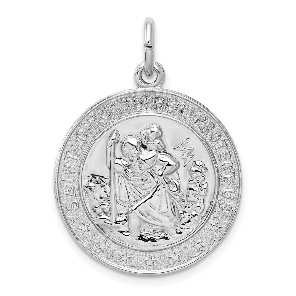 Sterling Silver Rhodium-Plated Saint Christopher Medal Pendant, 21mm, Item P27965 by The Black Bow Jewelry Co.