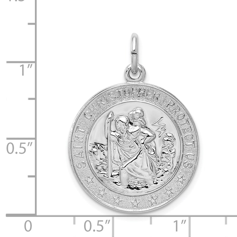 Alternate view of the Sterling Silver Rhodium-Plated Saint Christopher Medal Pendant, 21mm by The Black Bow Jewelry Co.