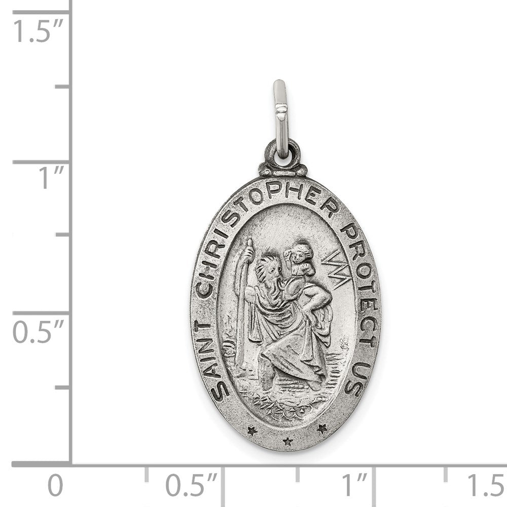Alternate view of the Sterling Silver Antiqued Oval St. Christopher Medal Pendant, 16 x 32mm by The Black Bow Jewelry Co.