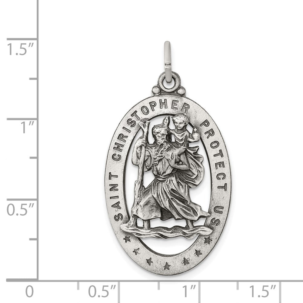 Alternate view of the Sterling Silver Antiqued Oval St. Christopher Medal Pendant, 20 x 36mm by The Black Bow Jewelry Co.
