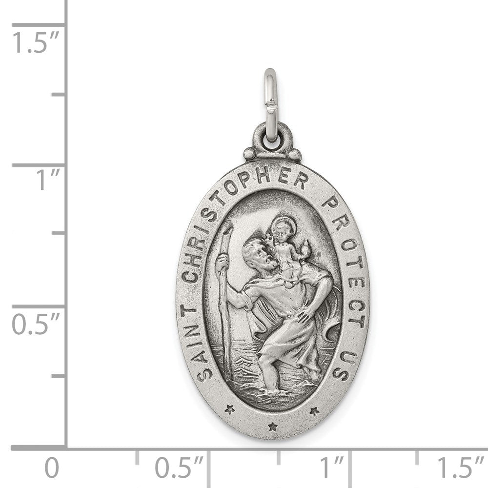 Alternate view of the Sterling Silver Antiqued St. Christopher Medal Pendant, 17 x 34mm by The Black Bow Jewelry Co.