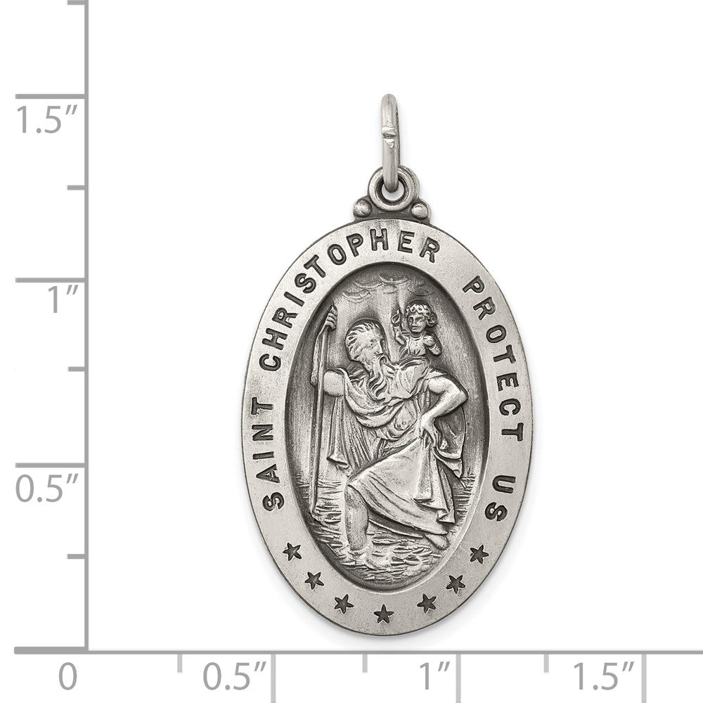 Alternate view of the Sterling Silver Antiqued St. Christopher Medal Pendant, 20 x 37mm by The Black Bow Jewelry Co.