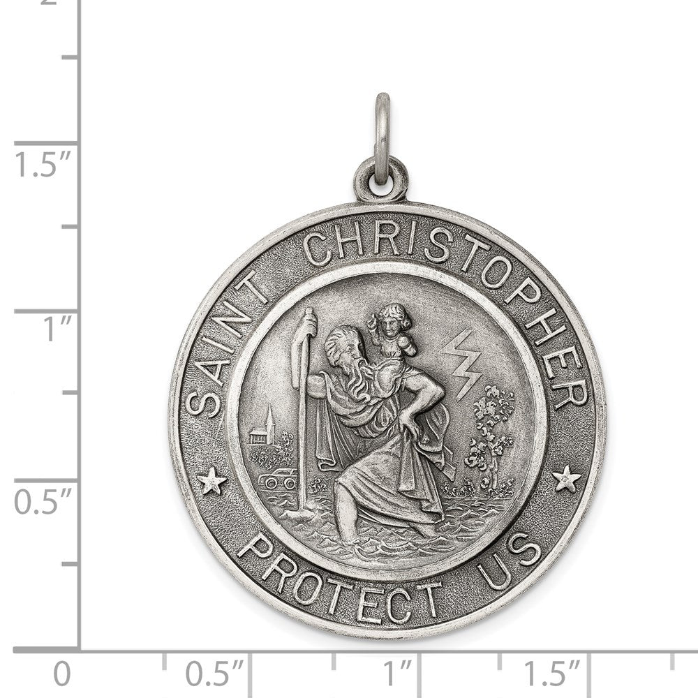 Alternate view of the Men's Sterling Silver Large Round St. Christopher Medal Pendant, 32mm by The Black Bow Jewelry Co.