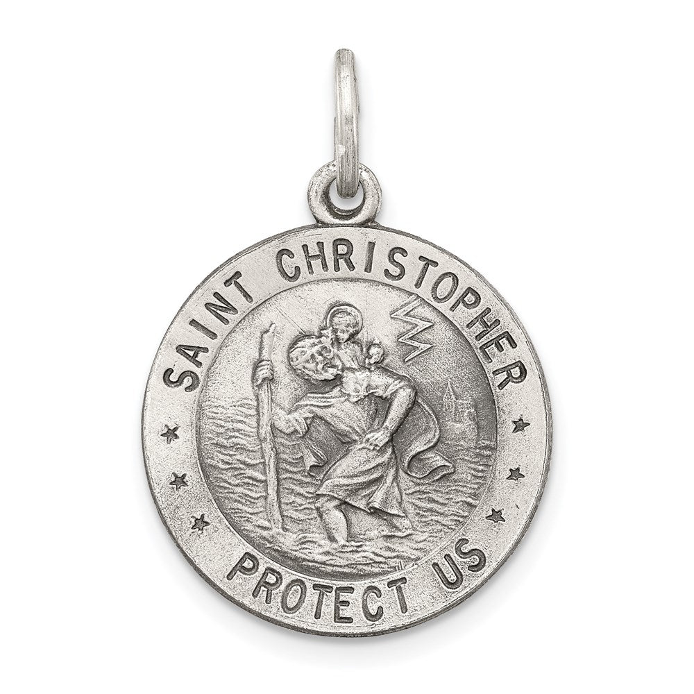 Sterling Silver Round St. Christopher Medal Pendant, 18mm (11/16 Inch), Item P27974 by The Black Bow Jewelry Co.