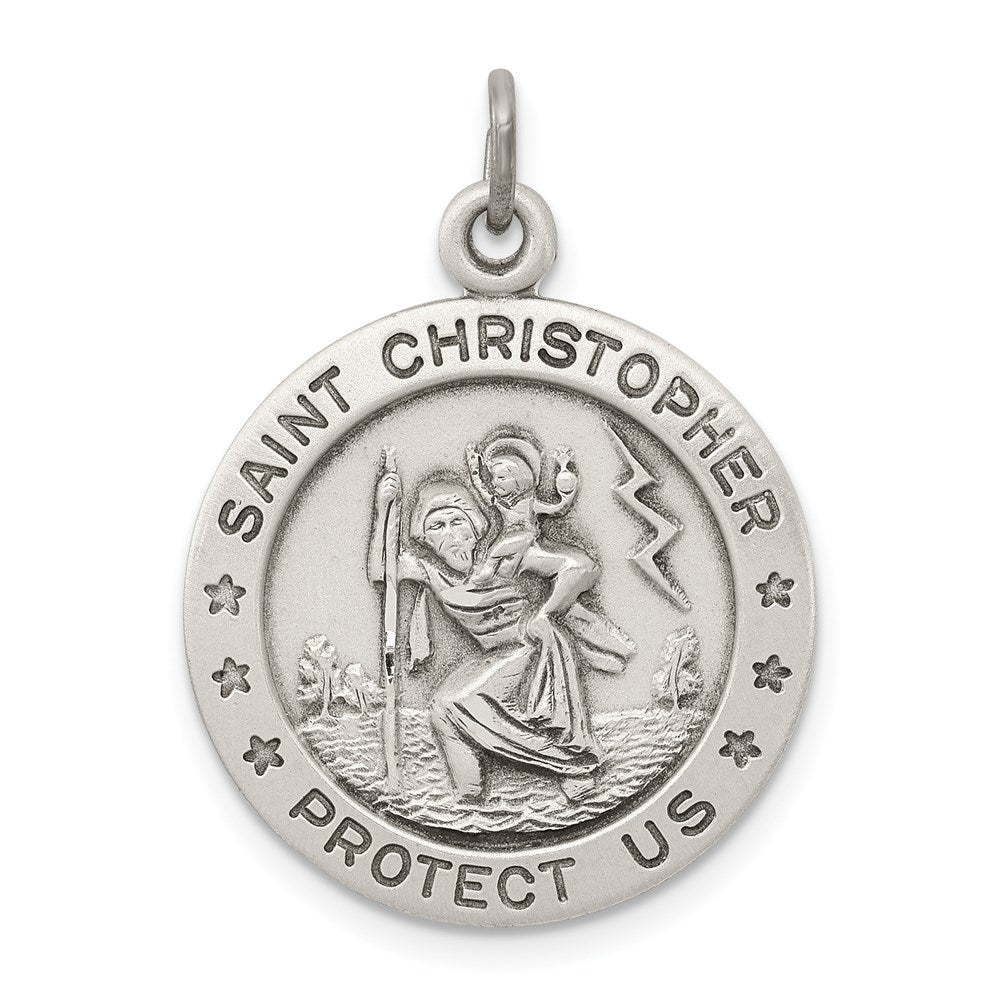 Sterling Silver Round St. Christopher Medal Pendant, 20mm (3/4 Inch), Item P27975 by The Black Bow Jewelry Co.