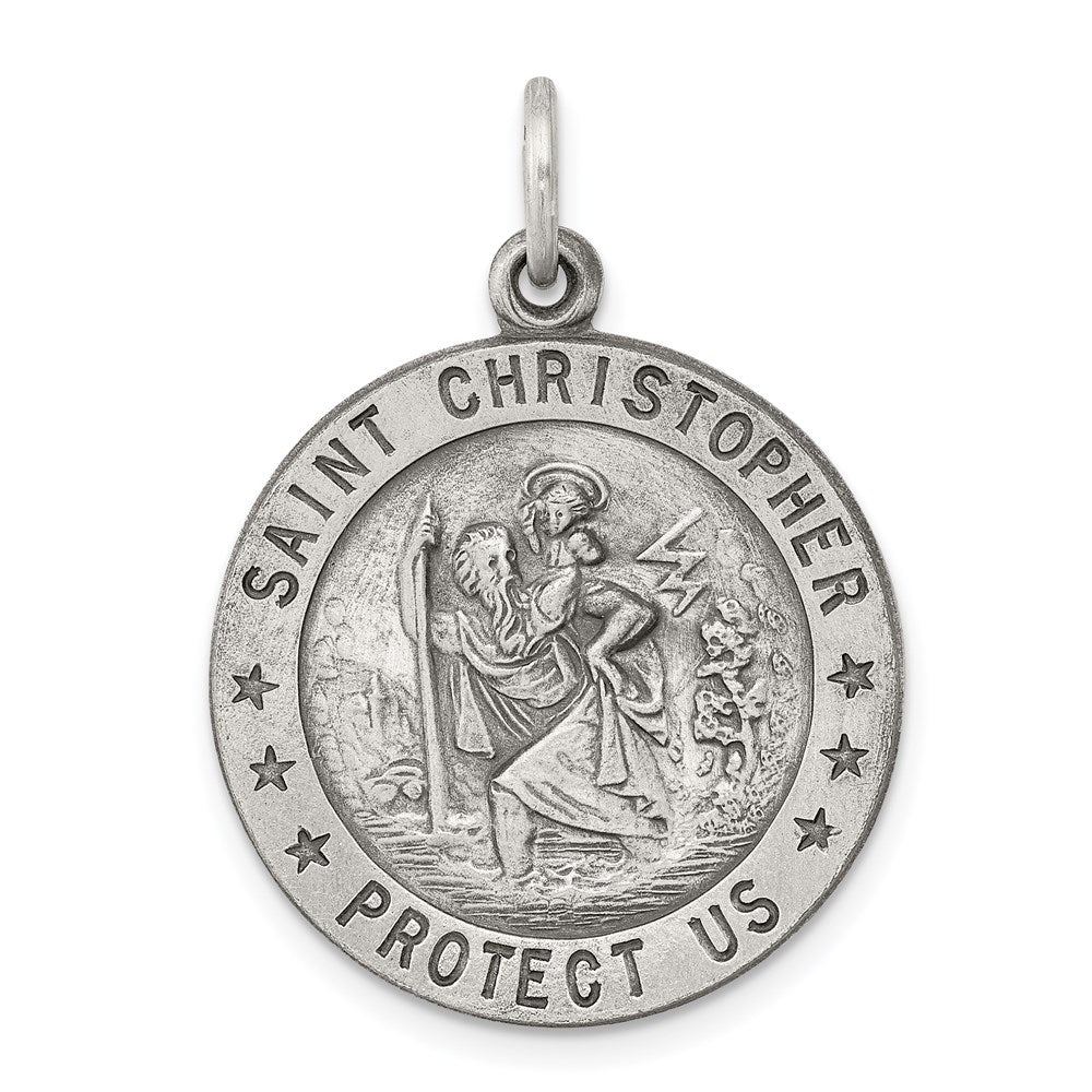 Sterling Silver Round St. Christopher Medal Pendant, 22mm (7/8 Inch), Item P27976 by The Black Bow Jewelry Co.
