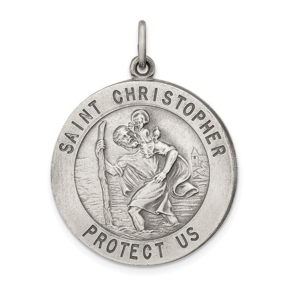Sterling Silver Round St. Christopher Medal Pendant, 25mm (1 Inch), Item P27977 by The Black Bow Jewelry Co.