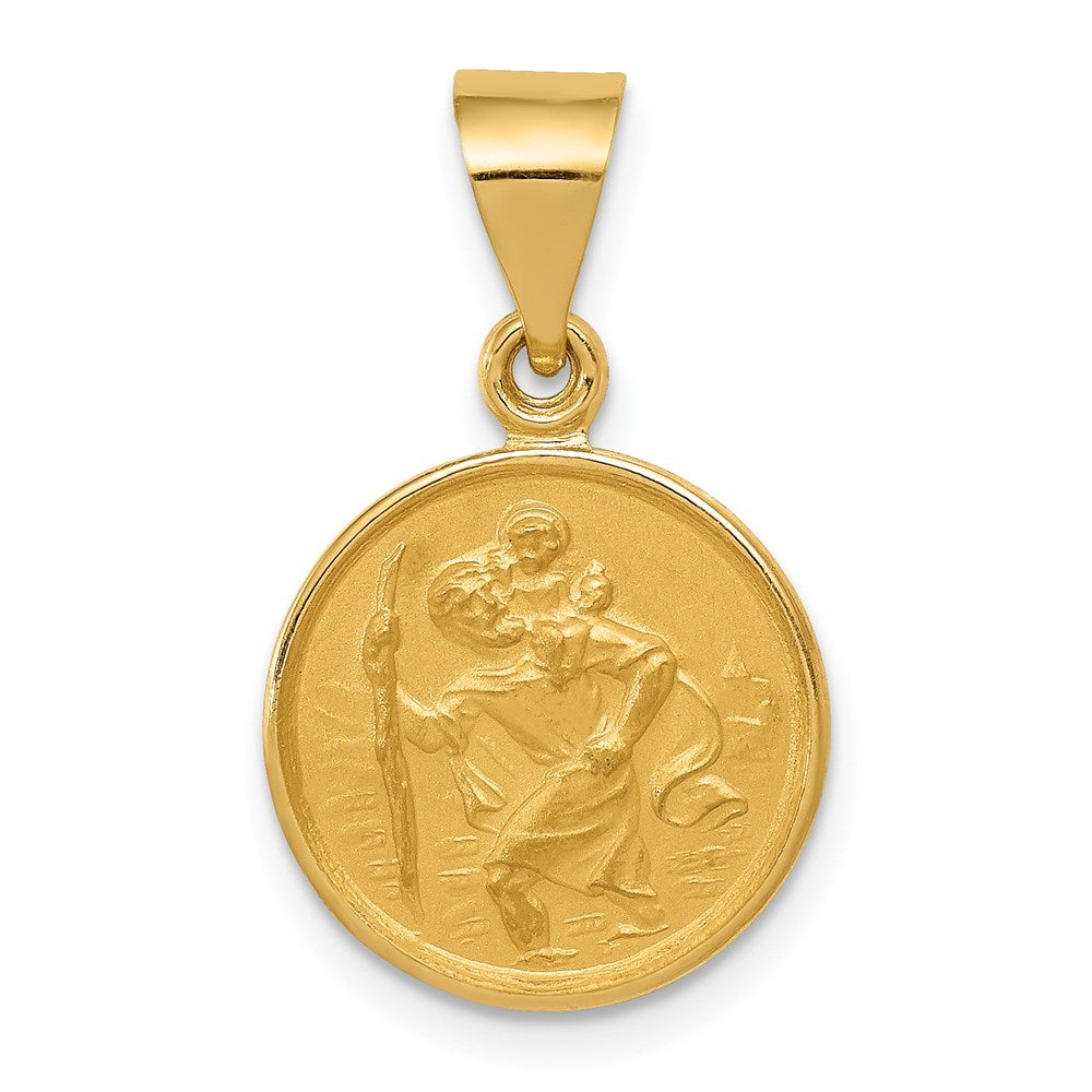 18k Yellow Gold Small St. Christopher Medal Pendant, 13mm (1/2 Inch), Item P27978 by The Black Bow Jewelry Co.