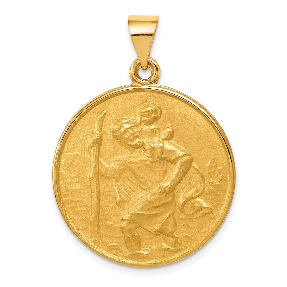 18k Yellow Gold Round St. Christopher Medal Pendant, 25mm (1 Inch), Item P27979 by The Black Bow Jewelry Co.