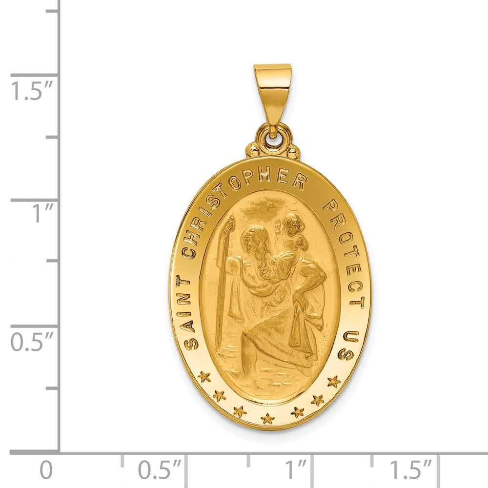 Alternate view of the 18k Yellow Gold Oval St. Christopher Medal Pendant, 20 x 37mm by The Black Bow Jewelry Co.