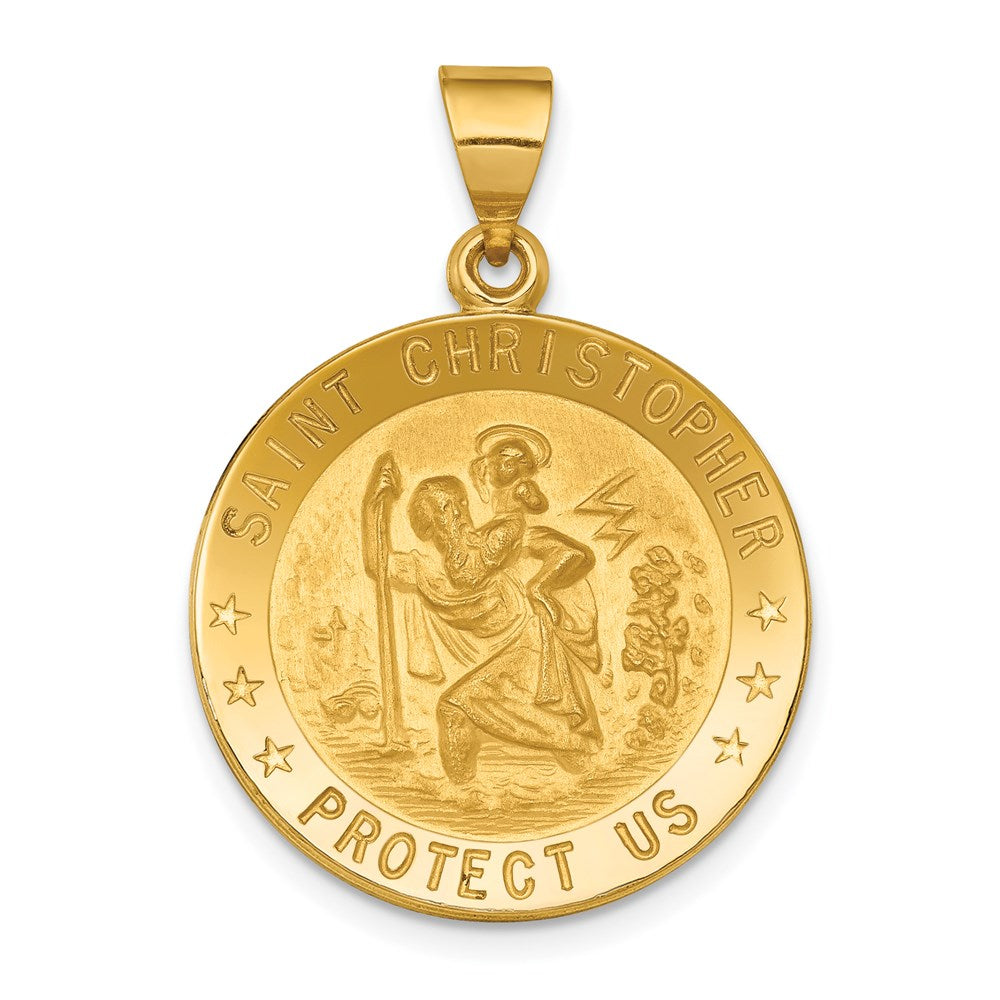 18k Yellow Gold Round St Christopher Medal Pendant, 21mm (13/16 Inch), Item P27981 by The Black Bow Jewelry Co.