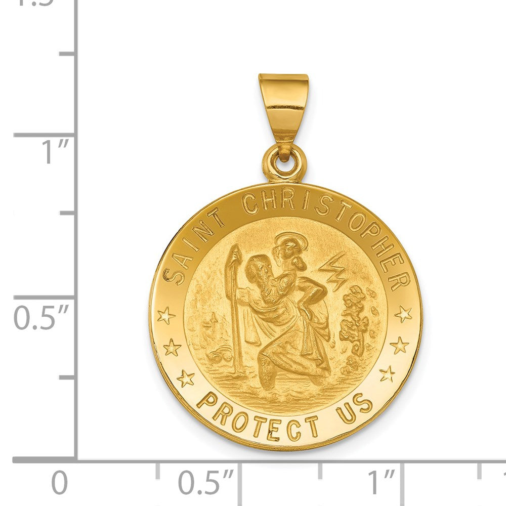 Alternate view of the 18k Yellow Gold Round St Christopher Medal Pendant, 21mm (13/16 Inch) by The Black Bow Jewelry Co.