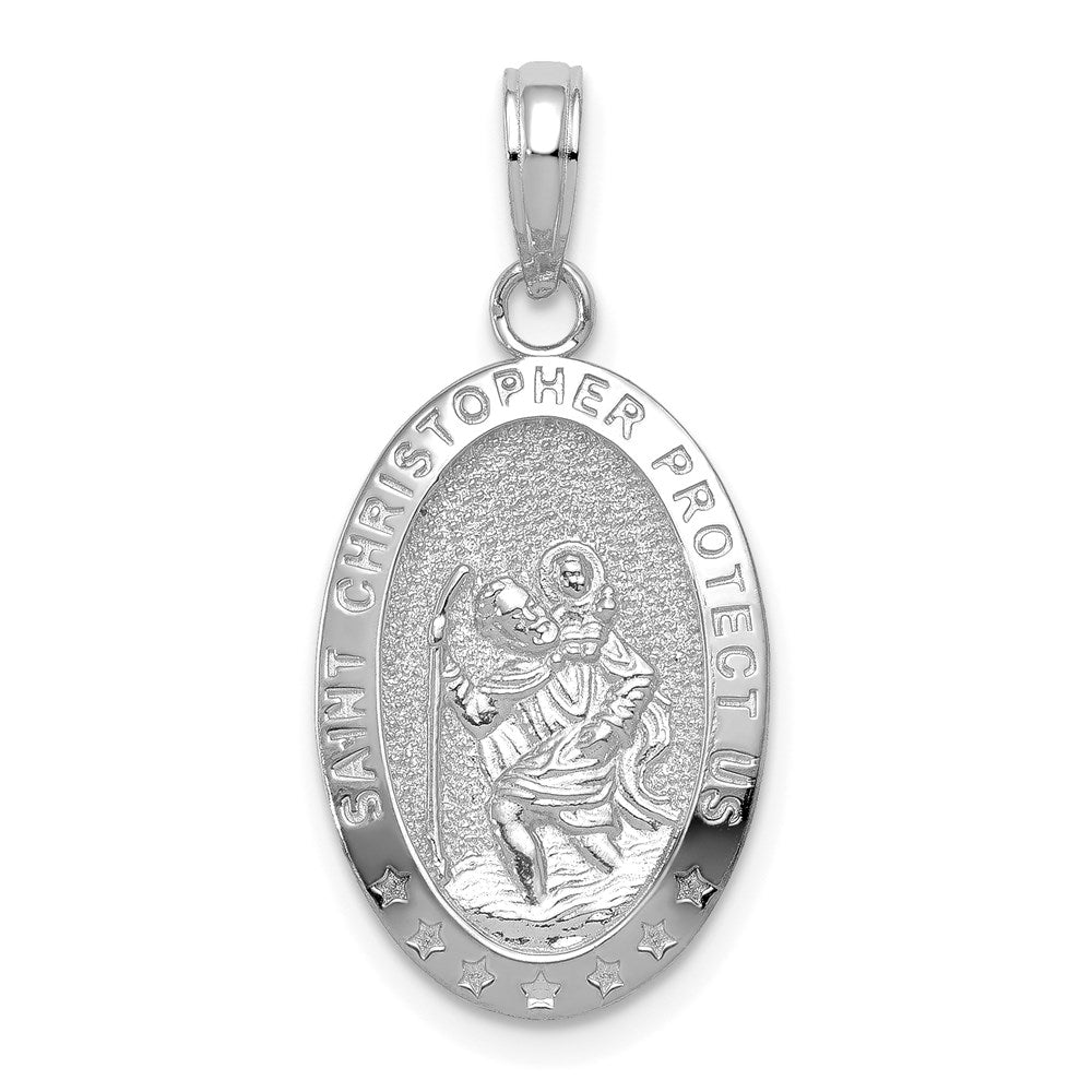 14k White Gold Textured Oval St Christopher Medal Pendant, 12 x 27mm, Item P27983 by The Black Bow Jewelry Co.