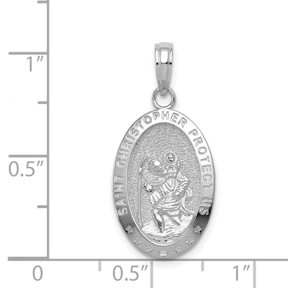 Alternate view of the 14k White Gold Textured Oval St Christopher Medal Pendant, 12 x 27mm by The Black Bow Jewelry Co.
