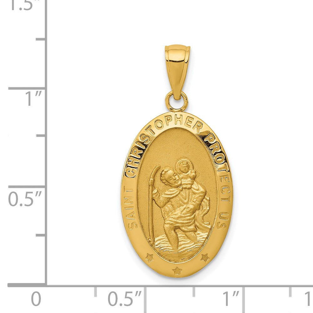 Alternate view of the 14k Yellow Gold Satin Oval St Christopher Medal Pendant, 14 x 30mm by The Black Bow Jewelry Co.
