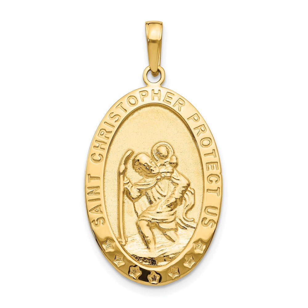 14k Yellow Gold Polished Oval St Christopher Medal Pendant, 16 x 33mm, Item P27985 by The Black Bow Jewelry Co.