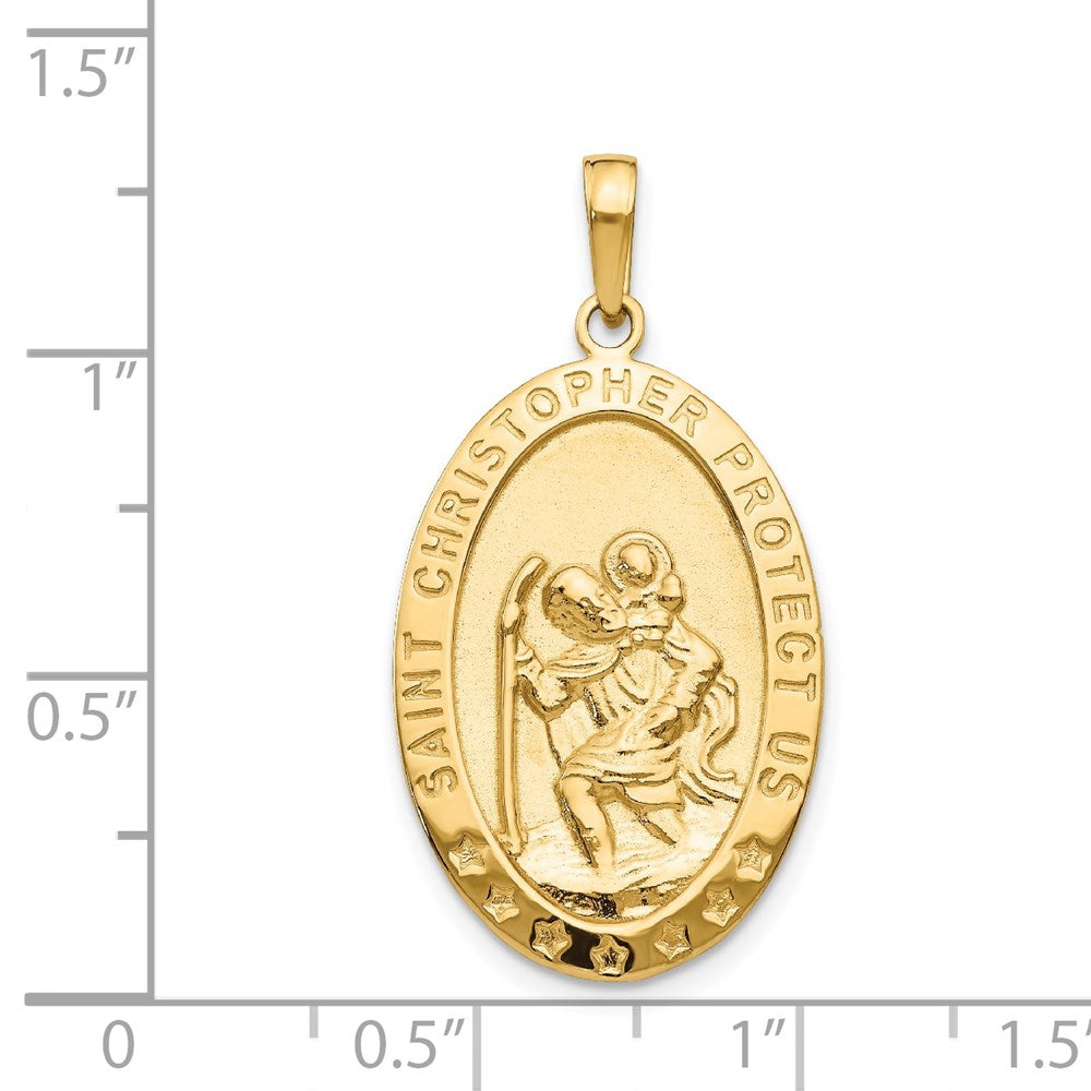 Alternate view of the 14k Yellow Gold Polished Oval St Christopher Medal Pendant, 16 x 33mm by The Black Bow Jewelry Co.