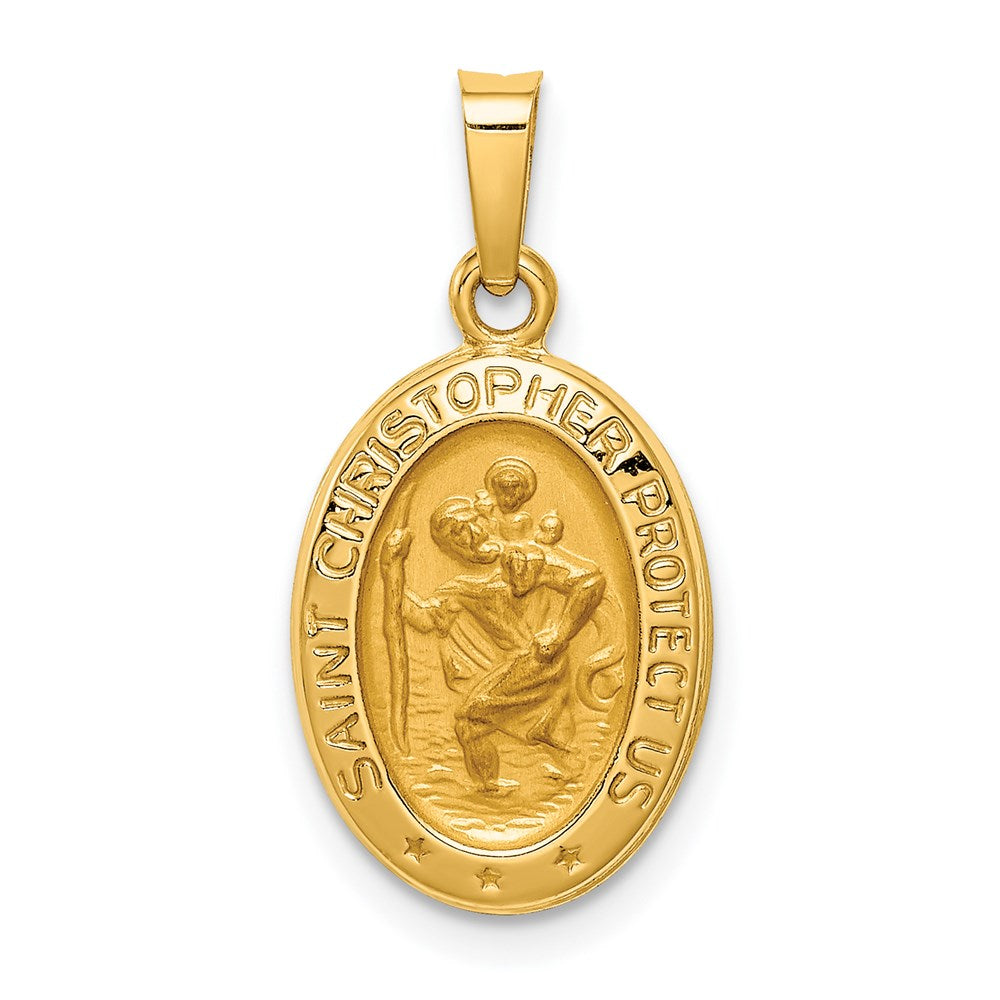 14k Yellow Gold Hollow Saint Christopher Medal Pendant, 11 x 22mm, Item P27986 by The Black Bow Jewelry Co.
