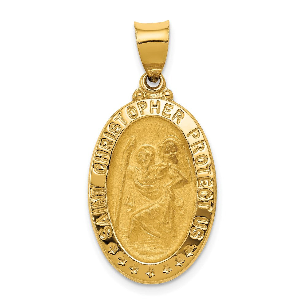 14k Yellow Gold Hollow Oval St. Christopher Medal Pendant, 15 x 31mm, Item P27987 by The Black Bow Jewelry Co.