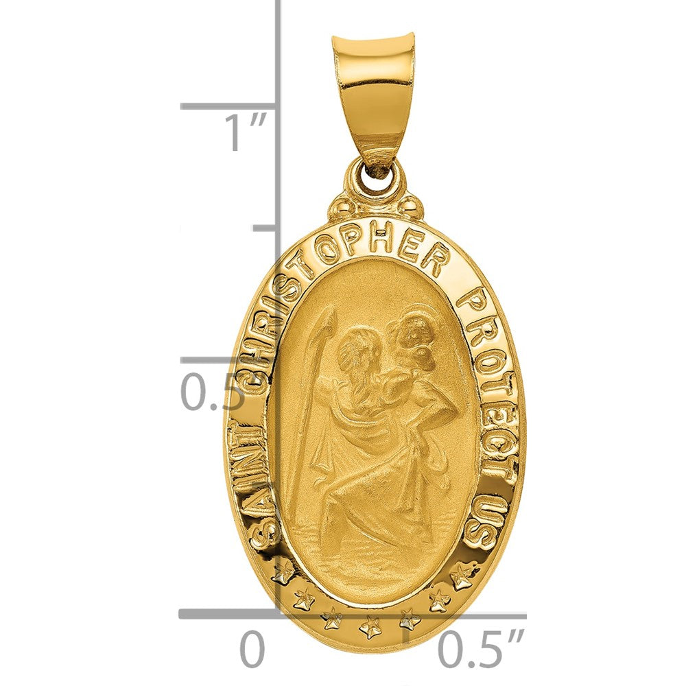 Alternate view of the 14k Yellow Gold Hollow Oval St. Christopher Medal Pendant, 15 x 31mm by The Black Bow Jewelry Co.