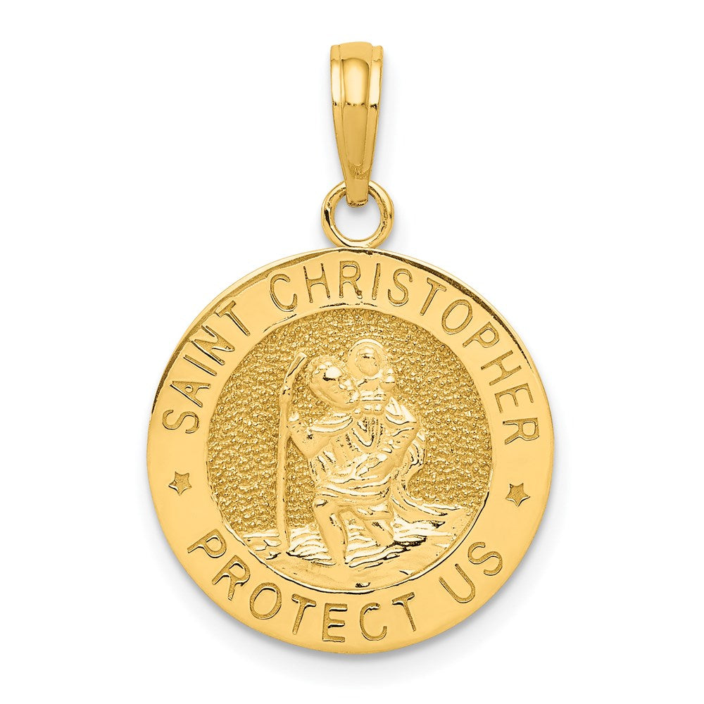 14k Yellow Gold Round Saint Christopher Medal Pendant, 16mm (5/8 Inch), Item P27989 by The Black Bow Jewelry Co.