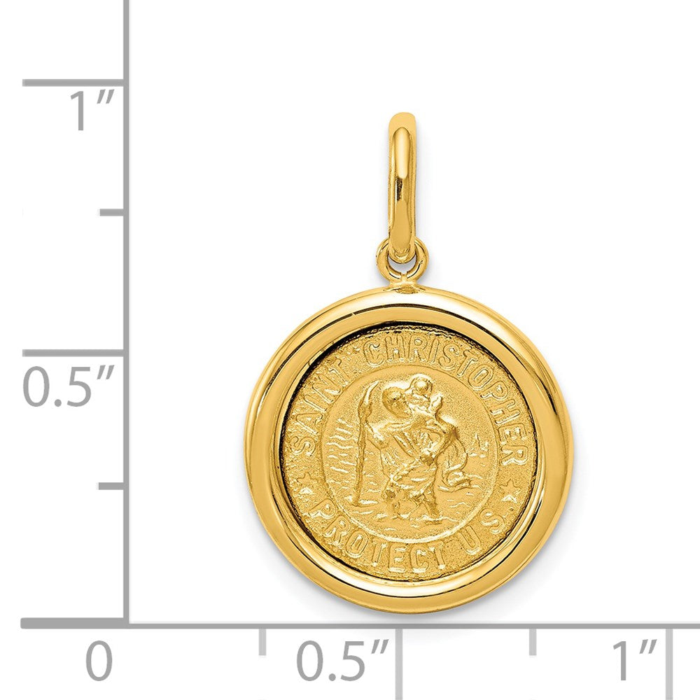 Alternate view of the 14k Yellow Gold Round St Christopher Medal Charm or Pendant, 15mm by The Black Bow Jewelry Co.