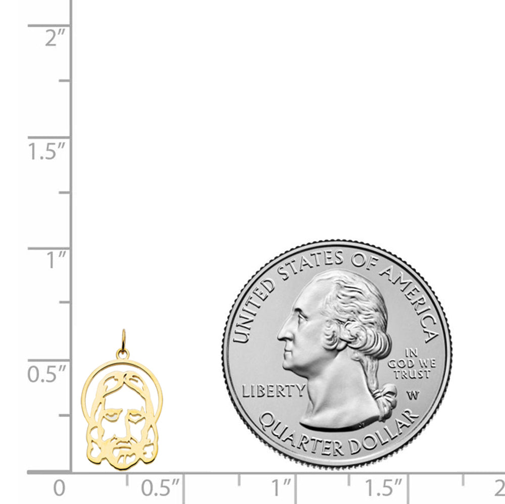 Alternate view of the 14k Yellow Gold Face of Jesus Small Silhouette Pendant - 14mm x 9mm by The Black Bow Jewelry Co.