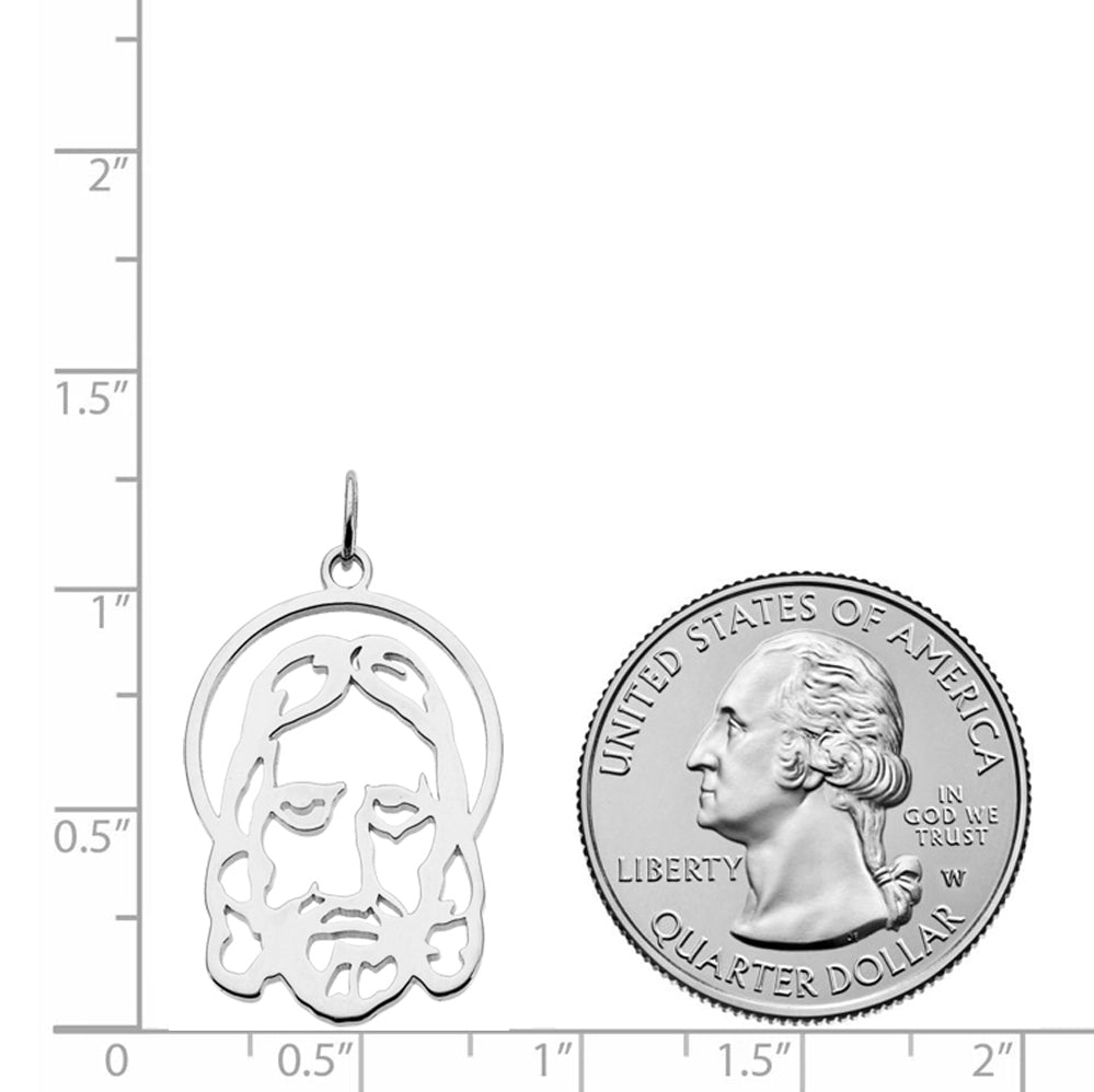 Alternate view of the 14k White Gold Face of Jesus Large Silhouette Pendant - 25mm x 17mm by The Black Bow Jewelry Co.