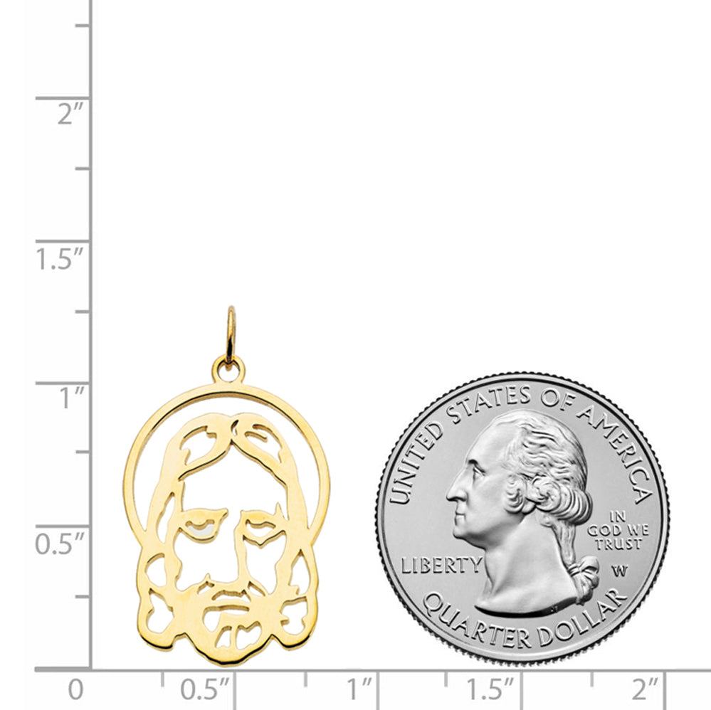 Alternate view of the 18k Yellow Gold Face of Jesus Large Silhouette Pendant - 25mm x 17mm by The Black Bow Jewelry Co.