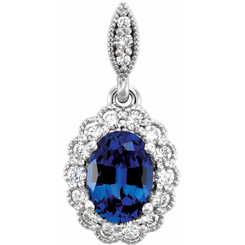 14k Gold Lab Created Sapphire & 1/5 CTW Diamond Pendant, 9x18mm, Item P28002 by The Black Bow Jewelry Co.