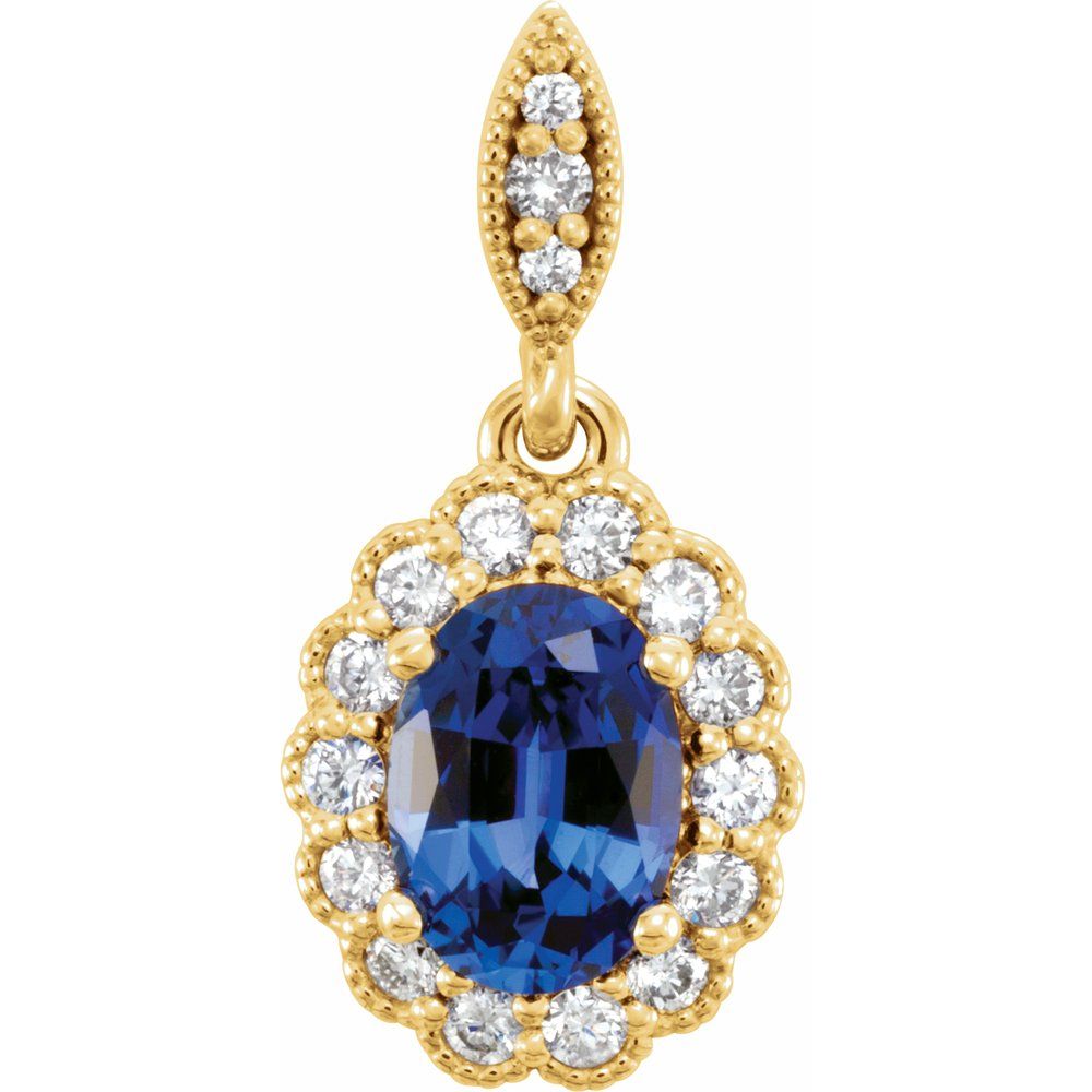 Alternate view of the 14k Gold Lab Created Sapphire & 1/5 CTW Diamond Pendant, 9x18mm by The Black Bow Jewelry Co.