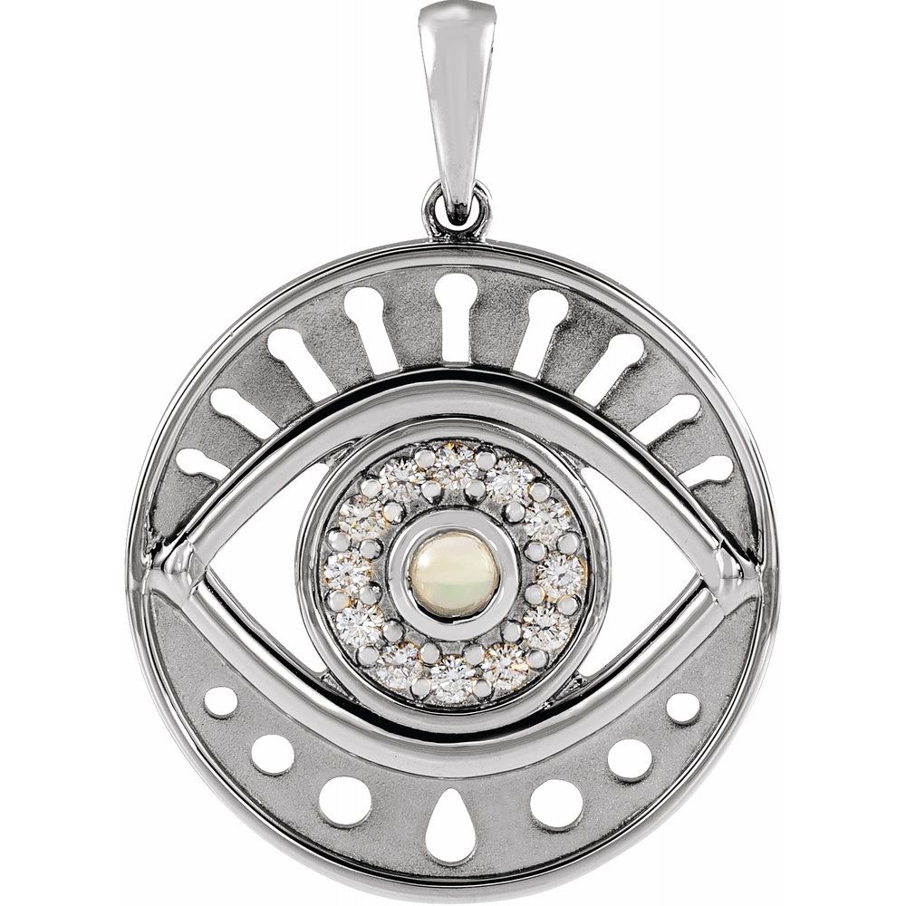 14k Gold Ethiopian Opal & 1/5 Ctw Diamond Evil Eye Pendant, 20mm, Item P28004 by The Black Bow Jewelry Co.