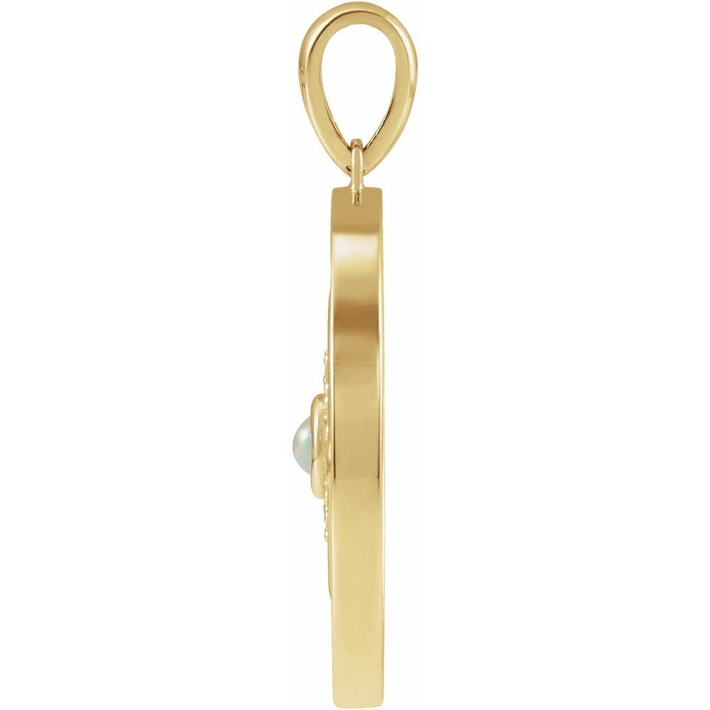 Alternate view of the 14k Yellow Gold Ethiopian Opal & 1/5Ctw Diamond Evil Eye Pendant, 20mm by The Black Bow Jewelry Co.