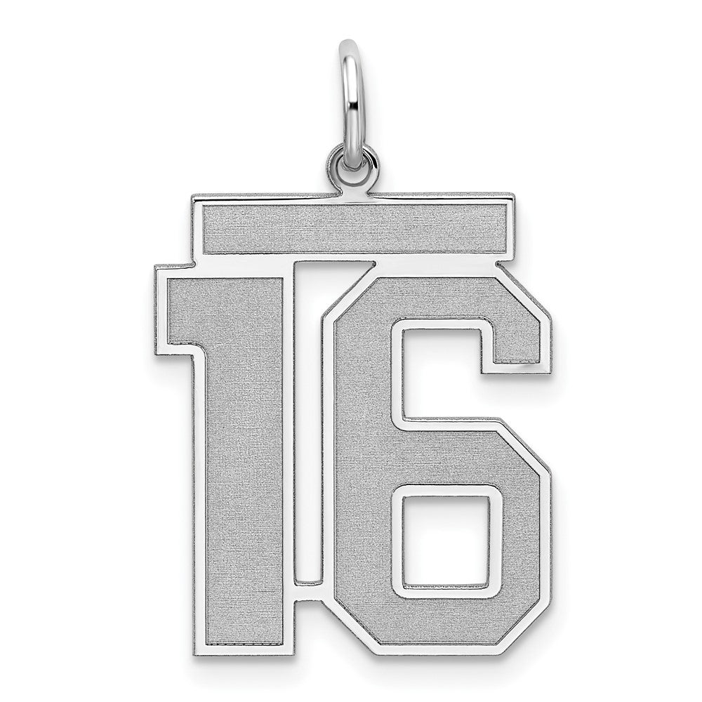 Sterling Silver, Jersey Collection, Large Number 16 Pendant, Item P28014-16 by The Black Bow Jewelry Co.