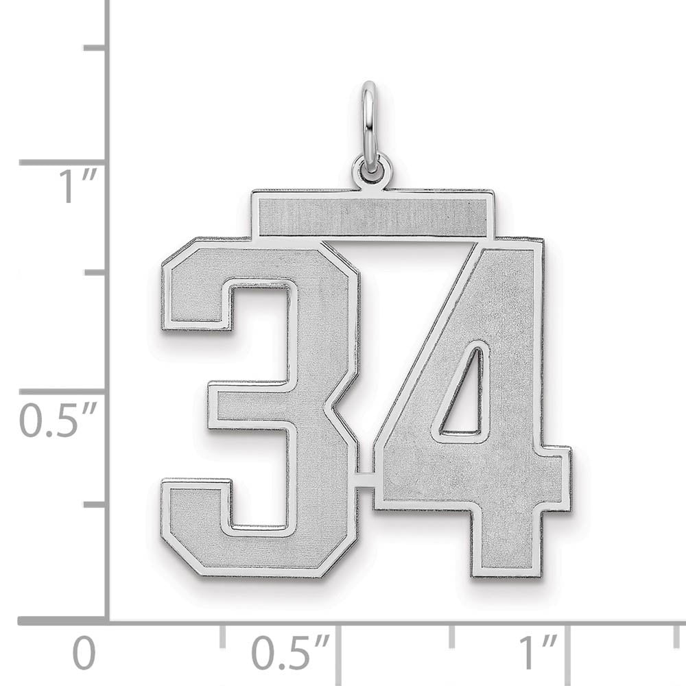 Alternate view of the Sterling Silver, Jersey Collection, Large Number 34 Pendant by The Black Bow Jewelry Co.